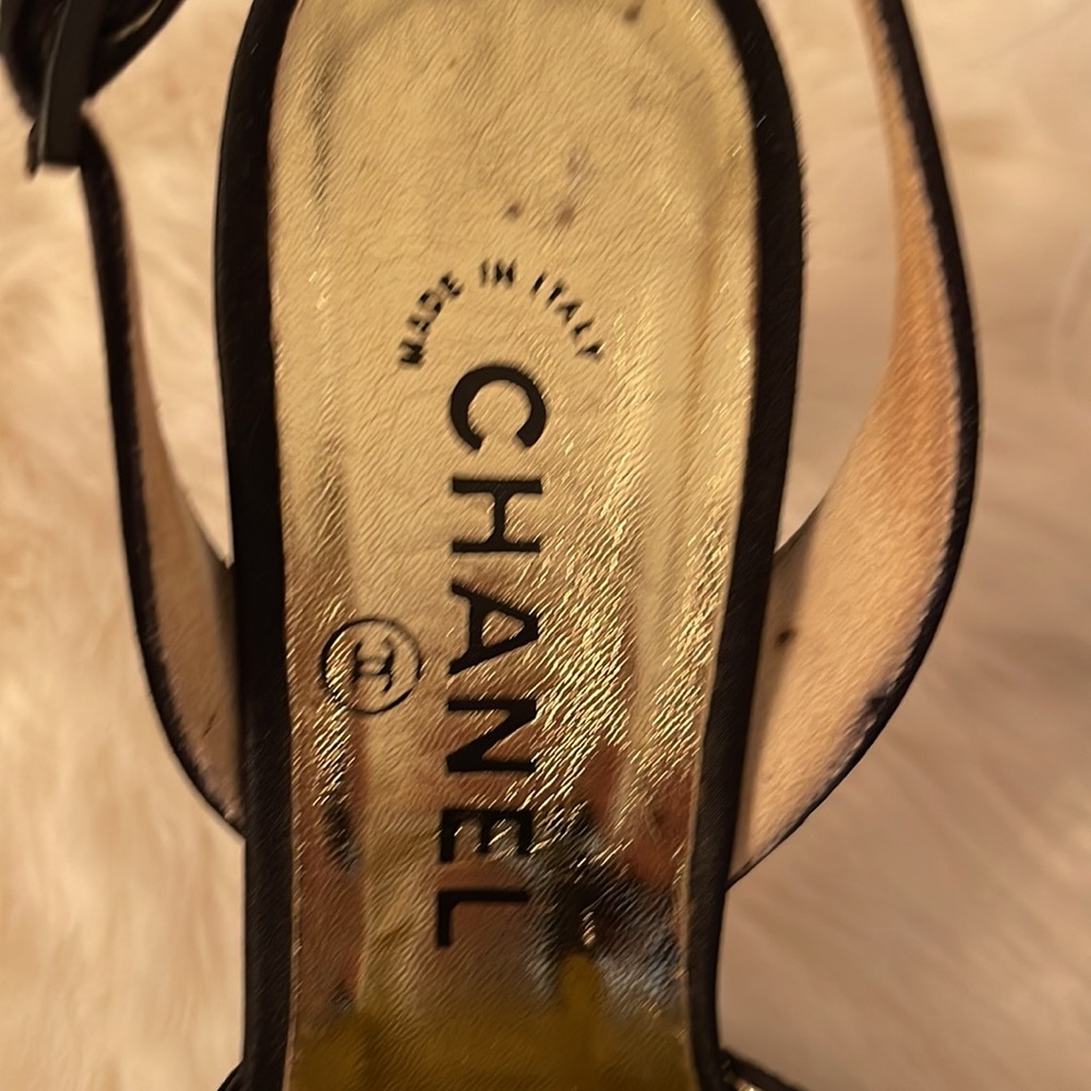 VINTAGE CHANEL Black Satin Slingbacks Heels Size 38 - Picture 8 of 15